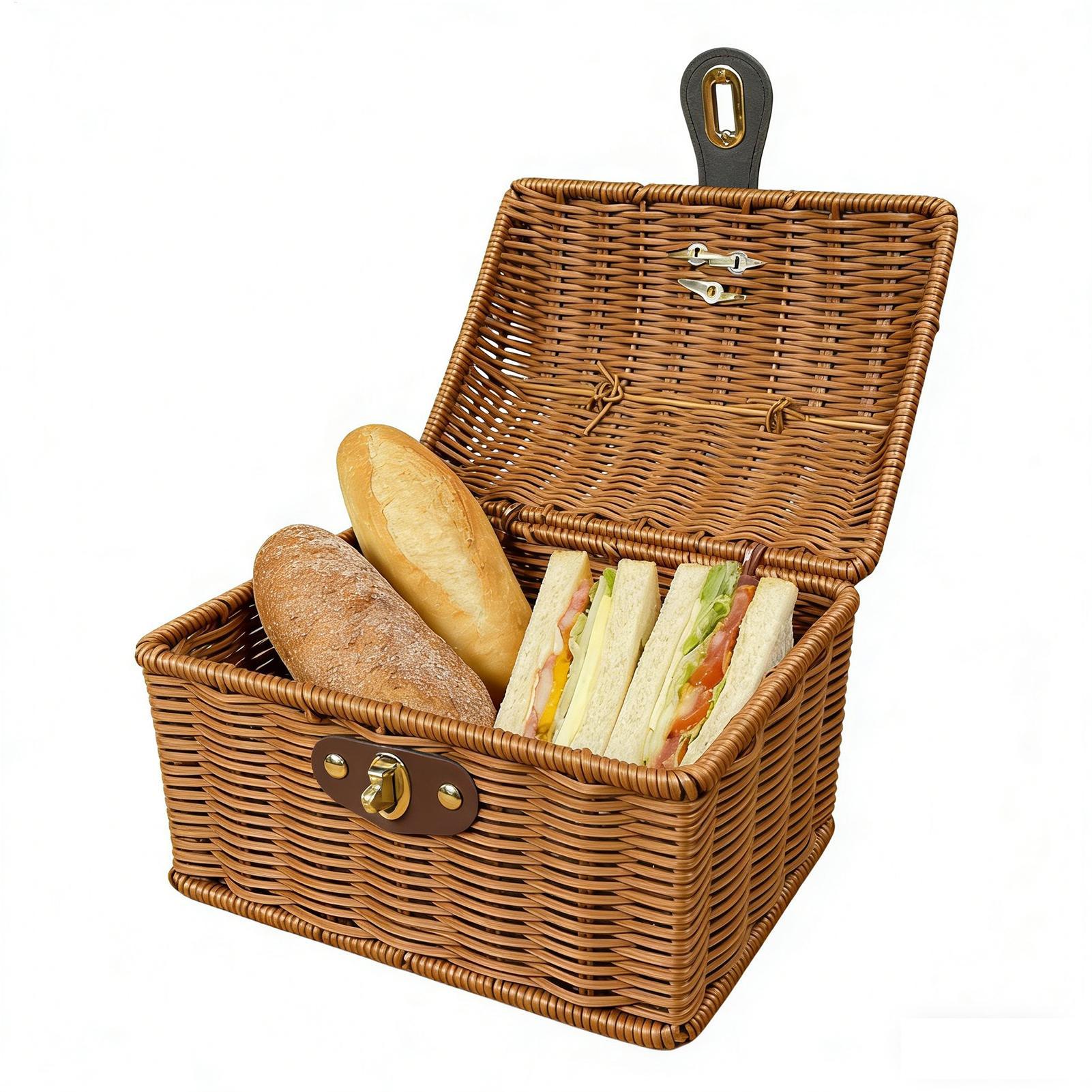 Bread Box Bamboo - Picknickmand met handvat Geweven voedseldraagdoos Picknickbroodmand