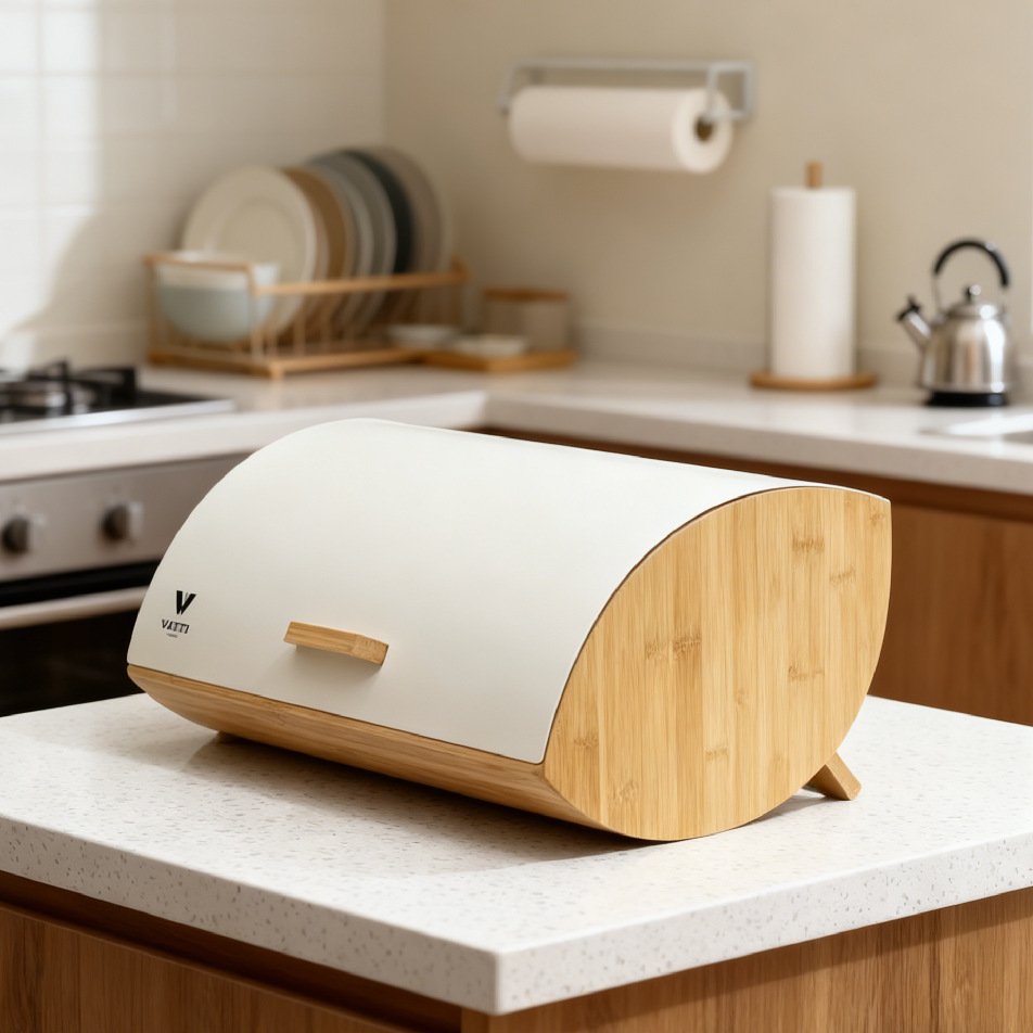 Bread Box Bamboo - Brooddoos met bamboe deksel, huishoudelijke ijzeren