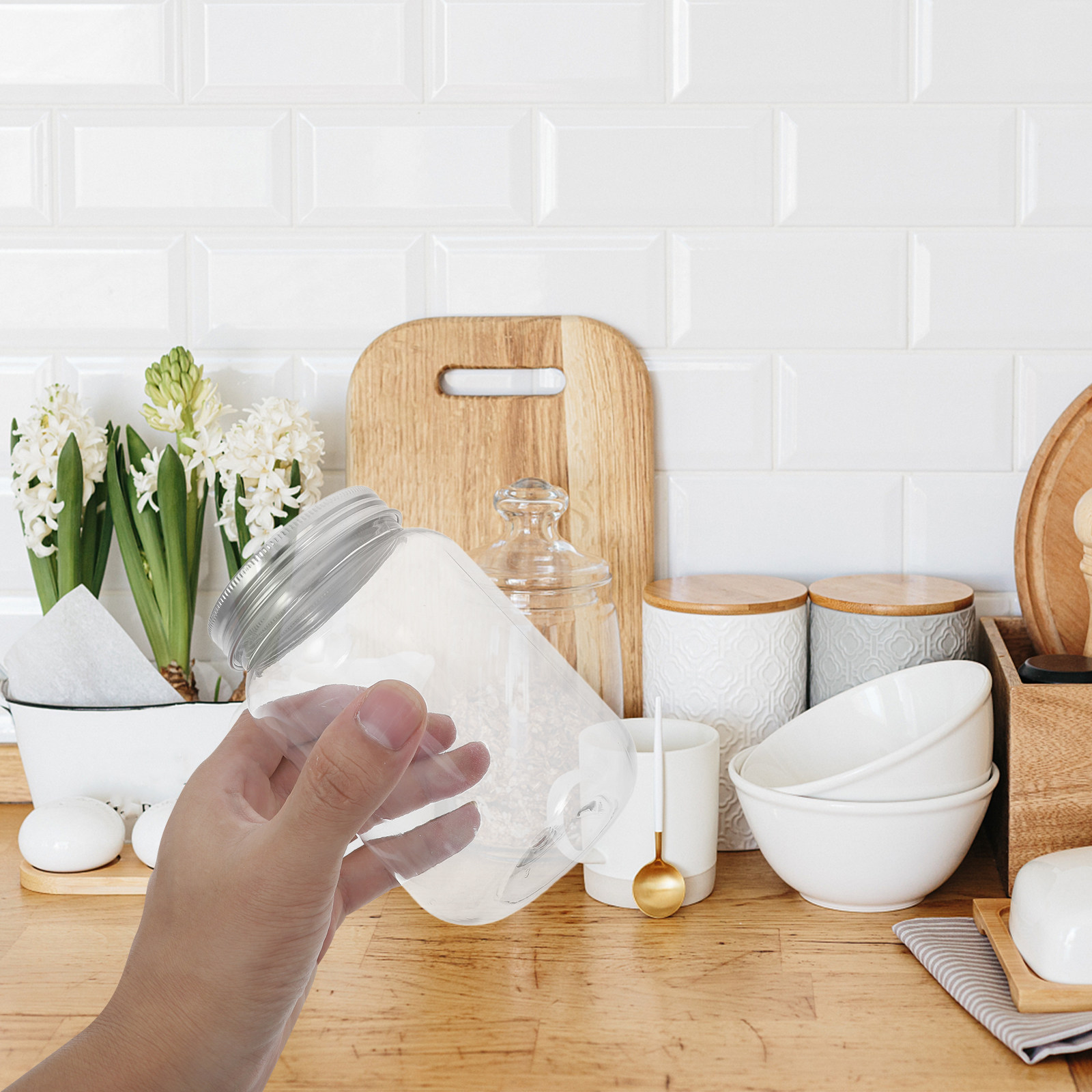 Food Storage Jars - 4 stuks doorzichtige plastic potten met