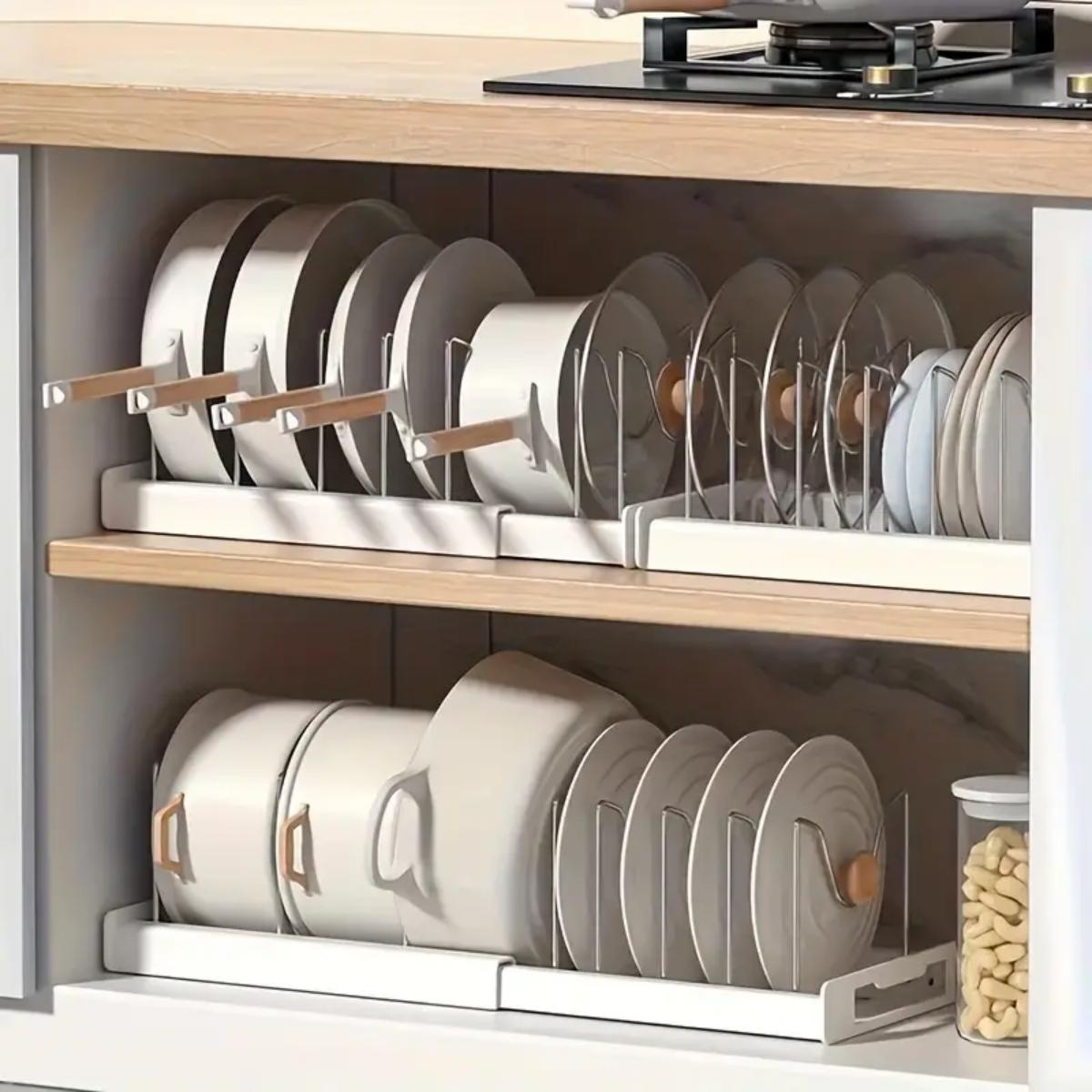 Food Storage In Cabinets - Uitbreidbare keukenpan- en pannenorganizer onderkast met