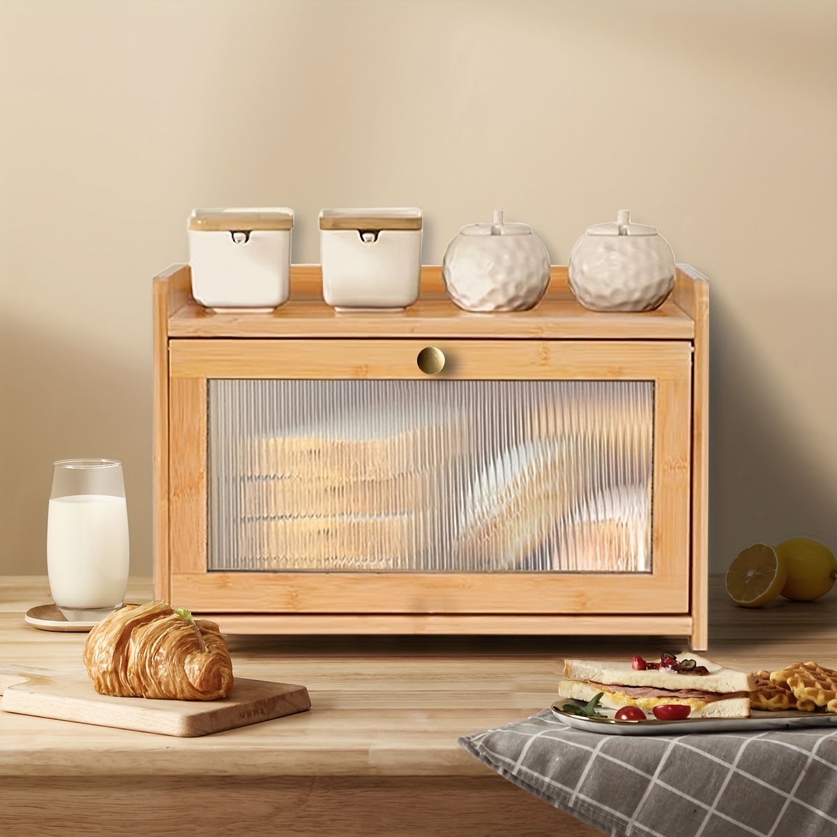 Bread Box Bamboo - 2-laags bamboe brooddoos met helder venster,