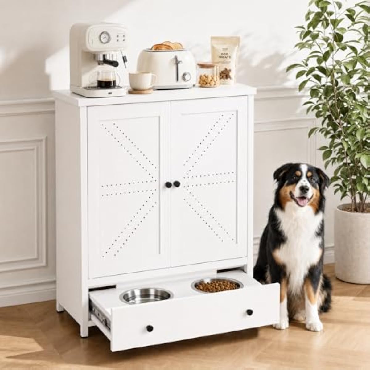 Food Storage In Cabinets - Metalen voerbak voor huisdieren met uittrekbare