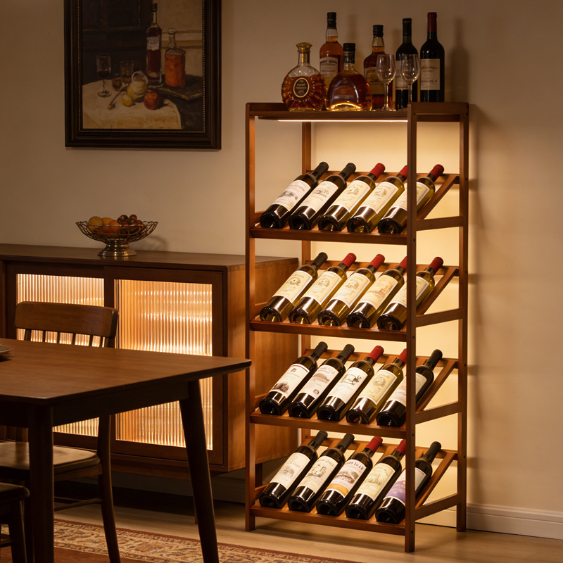 Food Storage In Cabinets - Luxe hoogwaardig wijnrek, retro bamboe wijnkast,